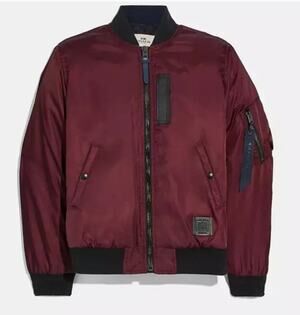 Coach New York Bomber Jacket MA-1 Men's Small Burgundy Nylon Zip Up Casual